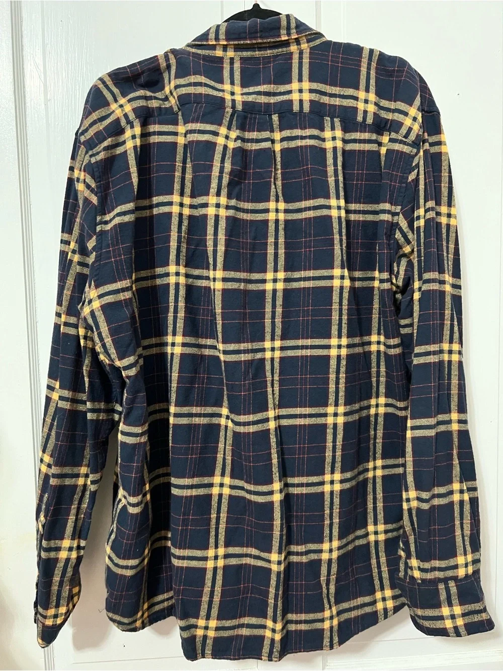 J. Crew Navy and Yellow Plaid Flannel Button-Down Shirt